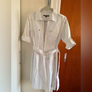 NWT Sharagano size 8 white belted, collar sundress